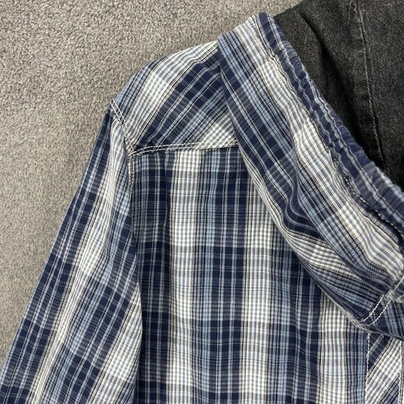 American Rag Cie Shirt Mens Extra Large Blue Plaid‎ Hooded Button Down Cotton - Picture 13 of 16